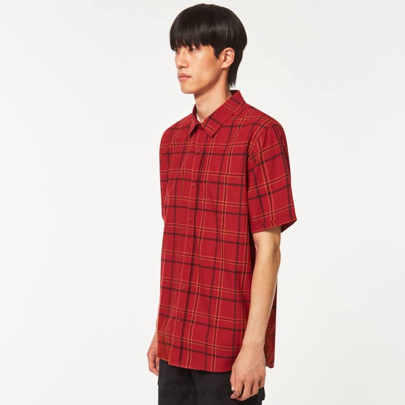 Oakley botón pacífico abajo ss XT4H2536 ropa cheque rojo hierro