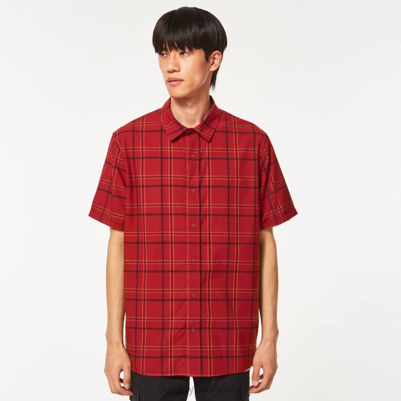 Oakley botón pacífico abajo ss XT4H2536 ropa cheque rojo hierro