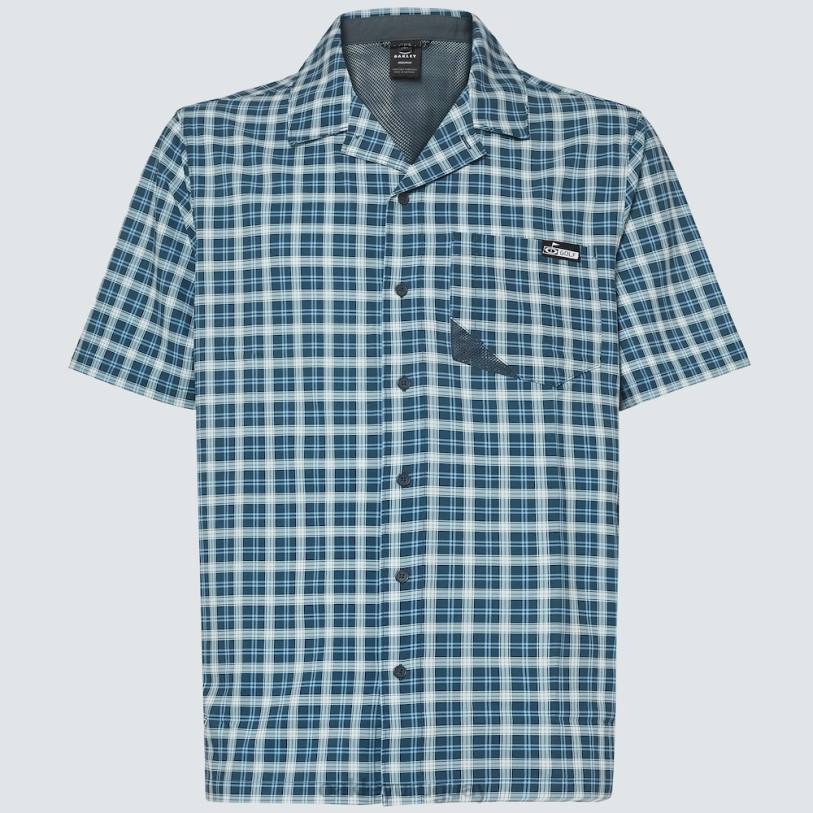 Oakley reducción de camisa de sol XT4H2284 ropa comprobar lavado a la piedra