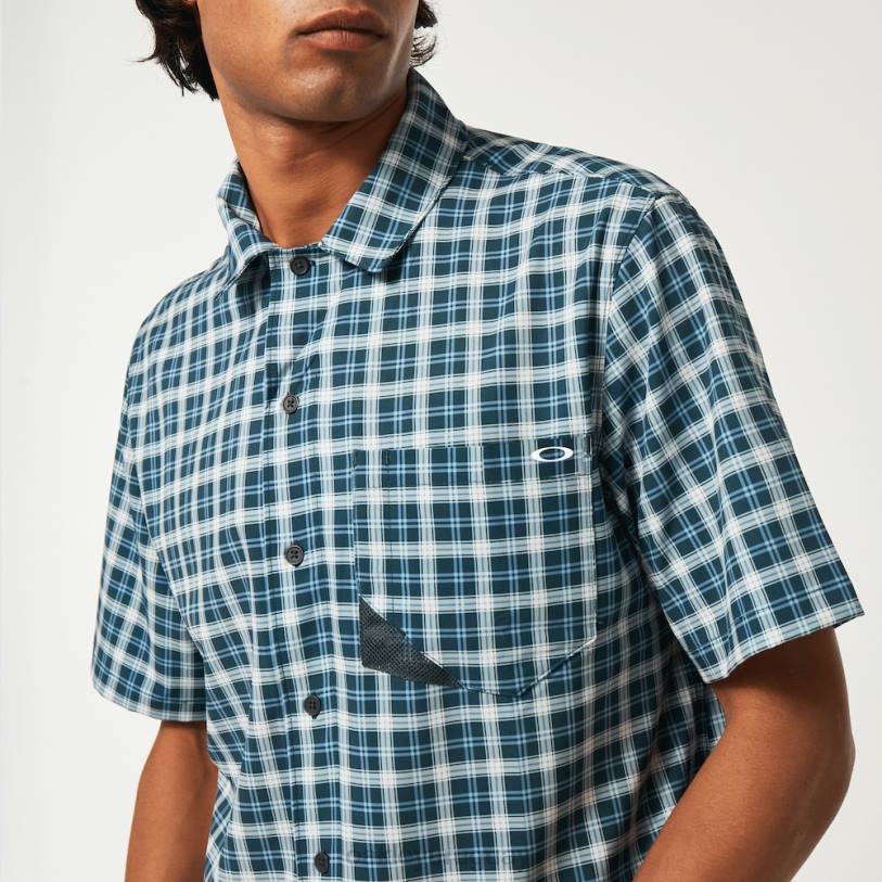 Oakley reducción de camisa de sol XT4H2284 ropa comprobar lavado a la piedra