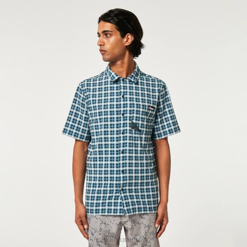 Oakley reducción de camisa de sol XT4H2284 ropa comprobar lavado a la piedra