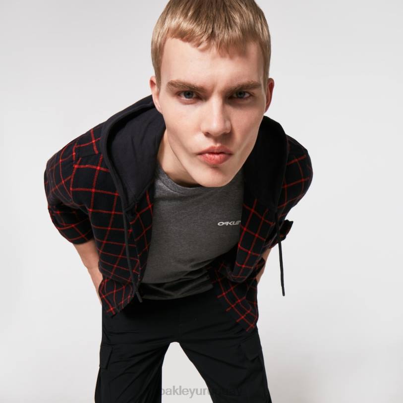 Oakley botones con capucha hacia abajo XT4H2468 ropa cuadros negro/rojo