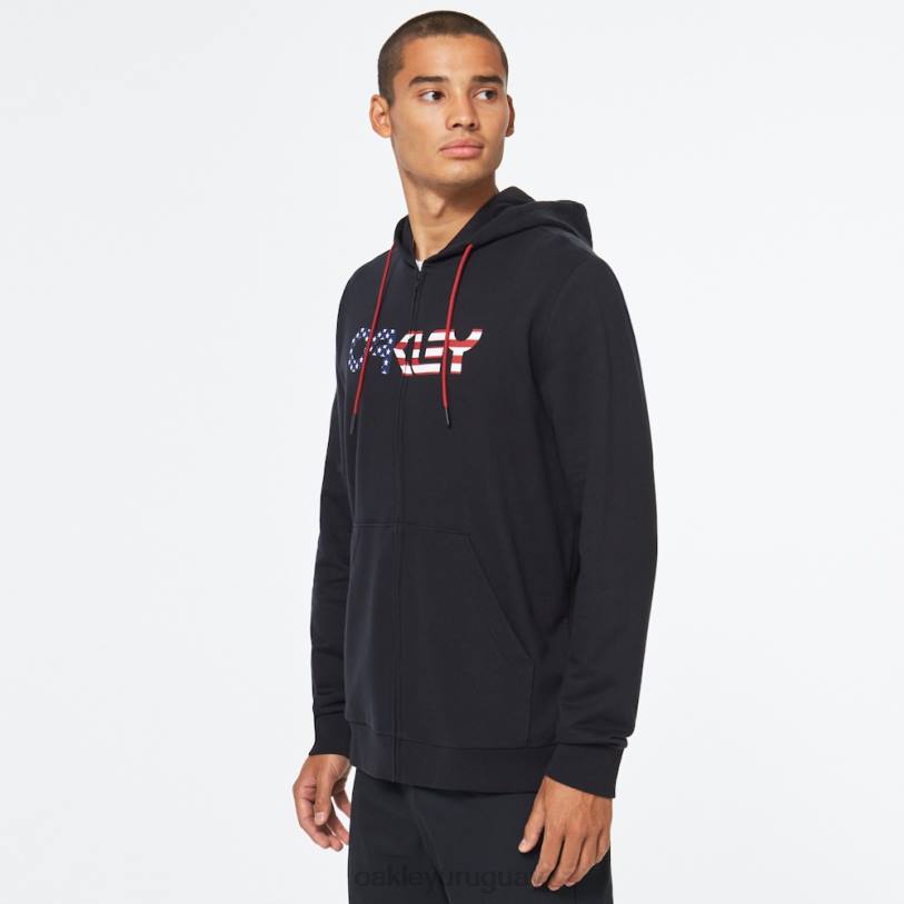 Oakley sudadera con capucha y cierre completo de peluche XT4H2507 ropa bandera negra/americana