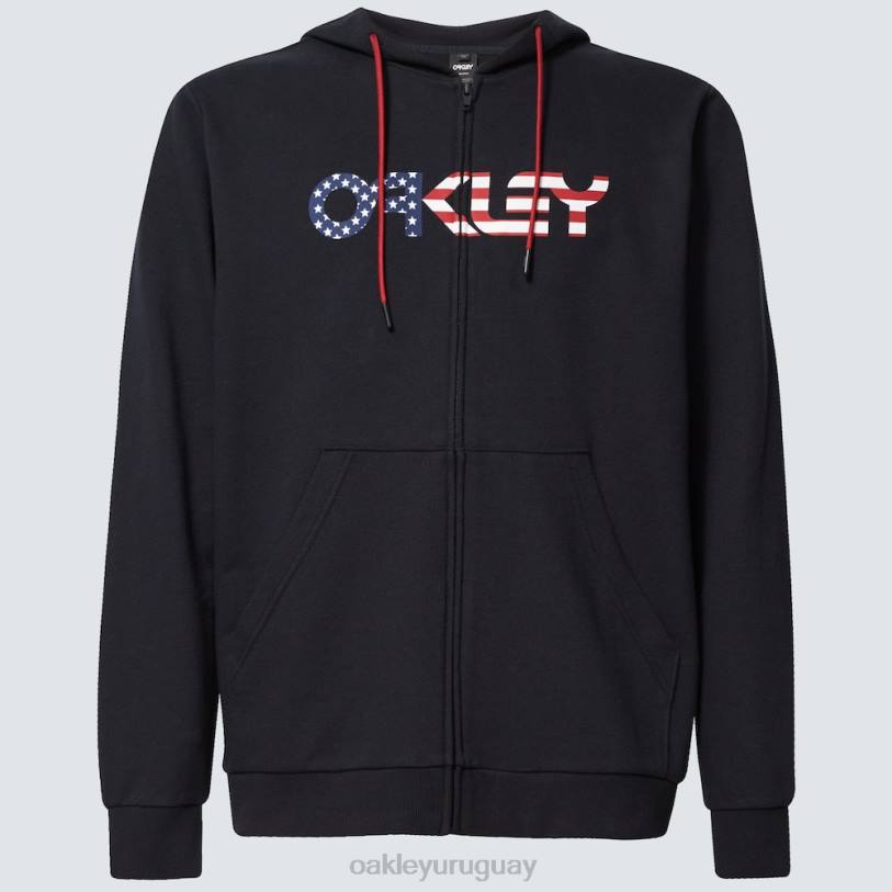 Oakley sudadera con capucha y cierre completo de peluche XT4H2507 ropa bandera negra/americana