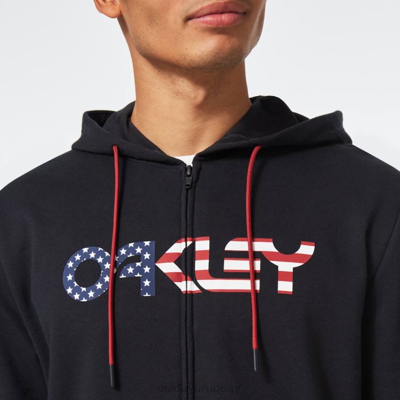 Oakley sudadera con capucha y cierre completo de peluche XT4H2507 ropa bandera negra/americana