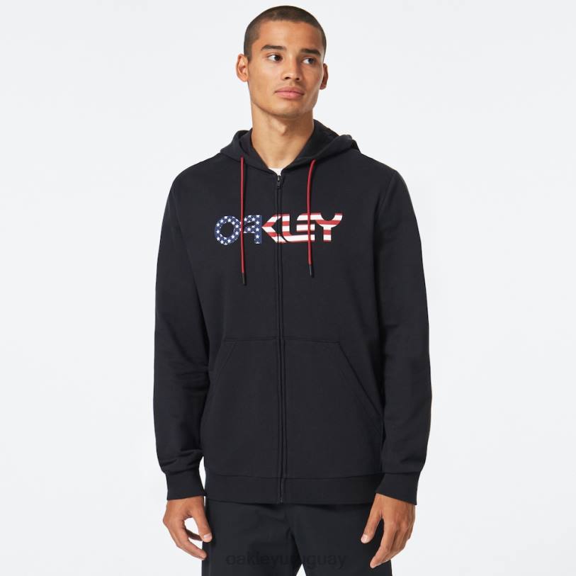 Oakley sudadera con capucha y cierre completo de peluche XT4H2507 ropa bandera negra/americana